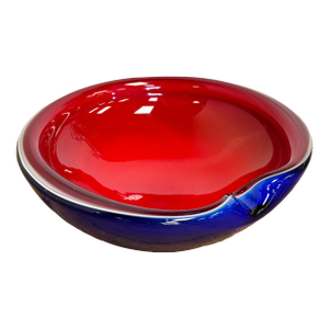 Large Vintage Murano Glass Bowl in Vibrant Red and Cobalt Blue