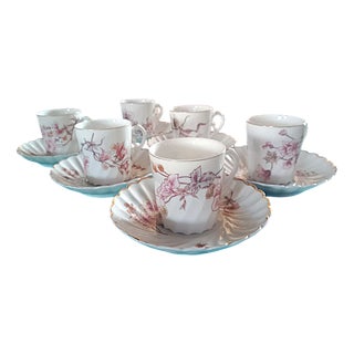 19th Century Twisted Cups & Saucers in Porcelain from Limoges, 1891, Set of 12 For Sale