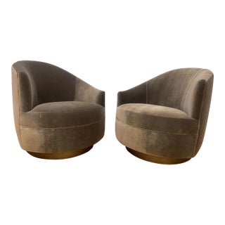 Postmodern Asymmetrical Barrel Back Swivel Chairs Newly Reupholstered - Pair For Sale