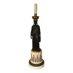 Large Antique 19th Century French Barbedienne Bronze Caryatid Standing on a Marble Column Fitted as a Table Lamp