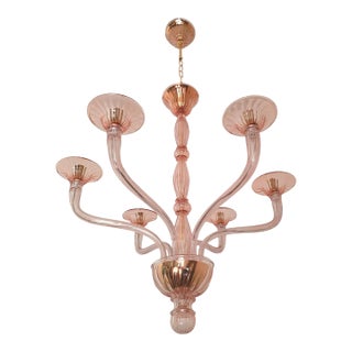 1970s Italian Pink Neoclassical Murano Glass Chandelier For Sale