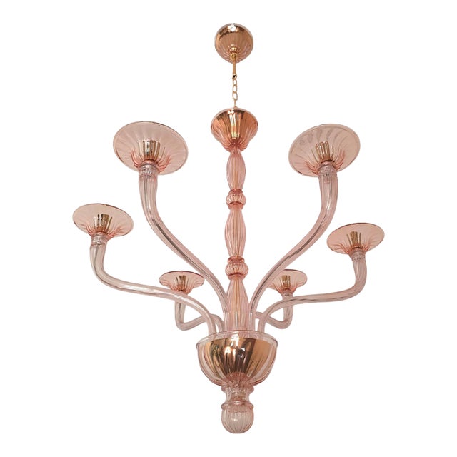 1970s Italian Pink Neoclassical Murano Glass Chandelier For Sale