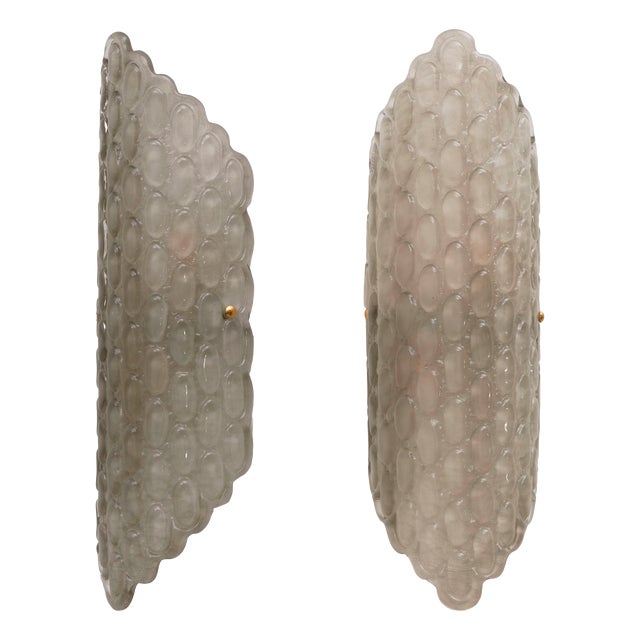 Smoked Murano Glass Wall Sconces with Textured Relief, 2000, Set of 2 For Sale