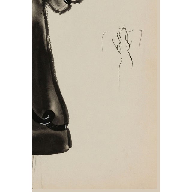 Paper Vintage French Fashion Art Print – Black Bow Coat Illustration, 30" X 40" For Sale - Image 7 of 8