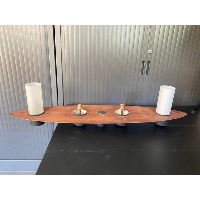 Brown Vintage Scandinavian Surf Teak and Frosted Glass Ceiling Lamp in the style of Goffredo Reggiani, 1970s For Sale - Image 8 of 17