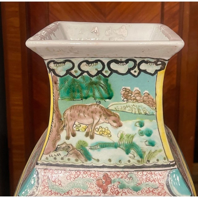 Pair of Early 20th Century Chinese Famille Verte Porcelain Vases W/ Kangxi Mark For Sale - Image 11 of 13