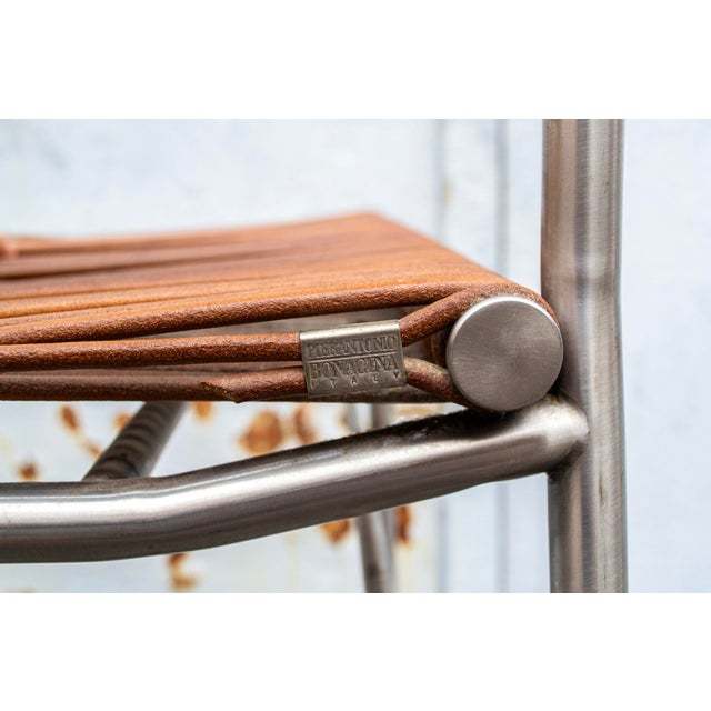 Set of Stools Miss B in Inox & Leather by Tito Agnoli for Bonacina, 1997 For Sale - Image 6 of 8