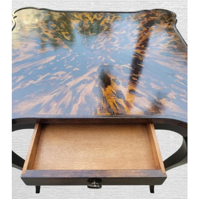 Vintage Minton Spidell Newly Hand-Painted Faux Tortoiseshell Scalloped Game Table For Sale - Image 10 of 13