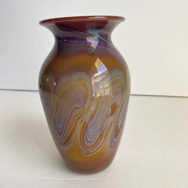 Mid-Century Modern Vintage Eric Berlin Art Glass Swirl Vase Hand Blown Alder House Oregon Signed Berlin 78 For Sale - Image 3 of 8