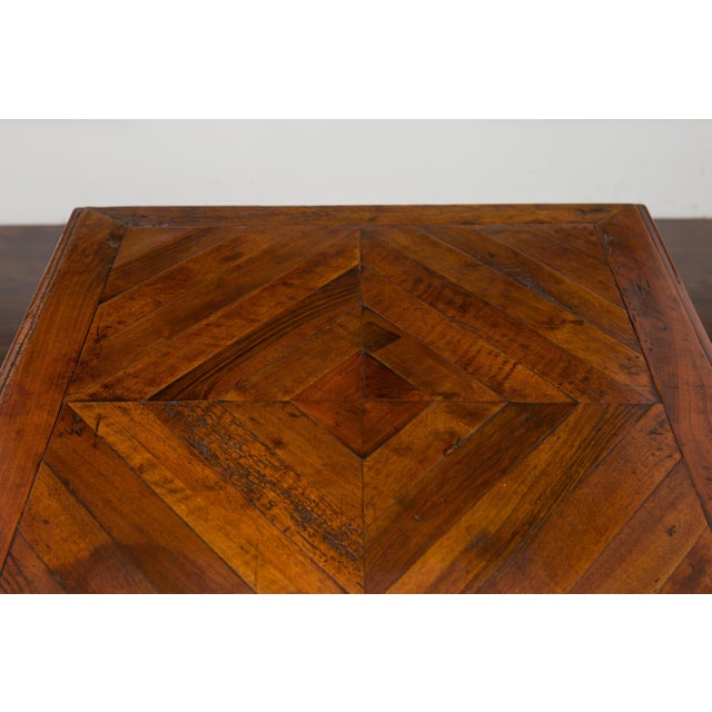 English 1850s Walnut Parquet Top Table with Single Drawer and Turned Legs For Sale In Atlanta - Image 6 of 12