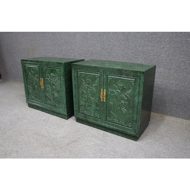 Late 20th Century Pair of Henredon Faux Malachite Cabinets For Sale - Image 5 of 16