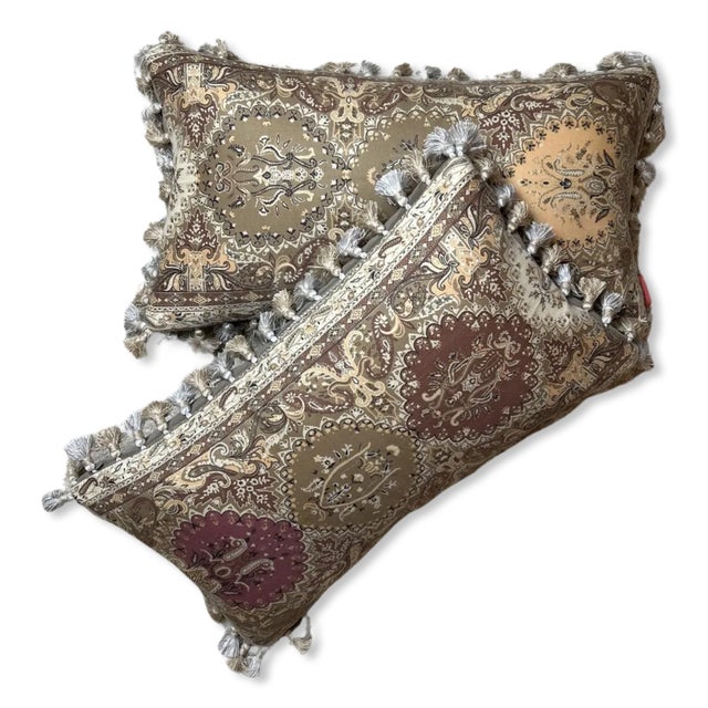 Etro Etro Tan Paisley Vintage Silk Scarf Pillow For Sale - Image 4 of 5