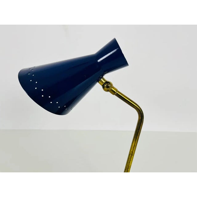 Italian Stilnovo Blue and Brass Table Lamp, 1960s, Italy For Sale - Image 12 of 13