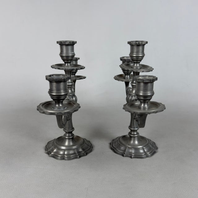 Vintage Three-Layer Pewter Candlesticks, 1960s, Set of 2 For Sale - Image 3 of 11