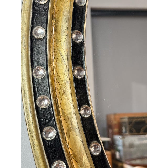 Wood Irish Ebony and Gilt Oval Wall Mirror With Glass Studs (H 29 3/8 X W 23 5/8) For Sale - Image 7 of 9