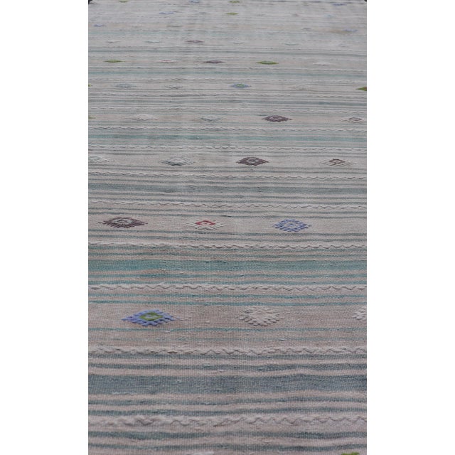 Traditional Vintage Hand-Woven Turkish Kilim Gallery Rug in Wool With All-Over Stripe Design For Sale - Image 3 of 8