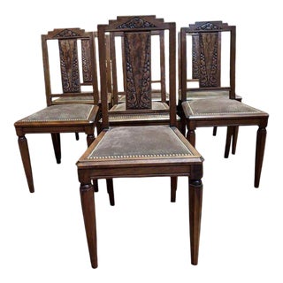 Art Deco Walnut Chairs, Set of 7 For Sale