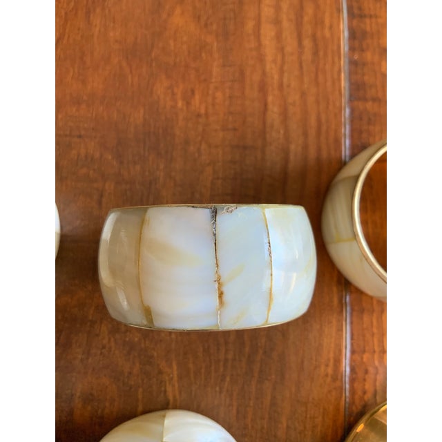 English Vintage Coastal Mother‑of‑Pearl & Brass Napkin Rings — Set of 8 For Sale - Image 3 of 7