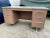 General fireproofing company vintage metal tanker desk in light brown color, with file drawer and three smaller drawers,...