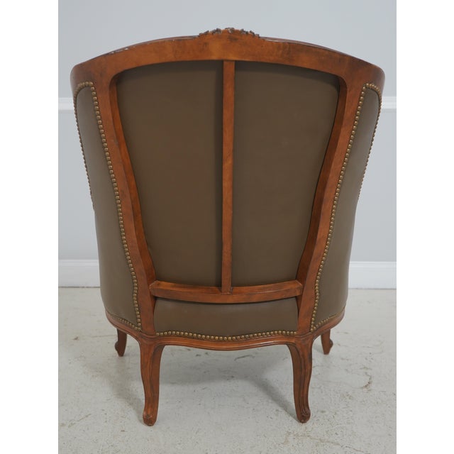 French Louis XV Style Leather and Mahogany Bergere Chair For Sale - Image 4 of 18