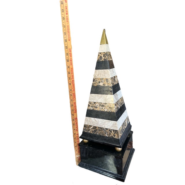 1990s Monumental Tessellated Marble and Brass Obelisk For Sale - Image 11 of 12