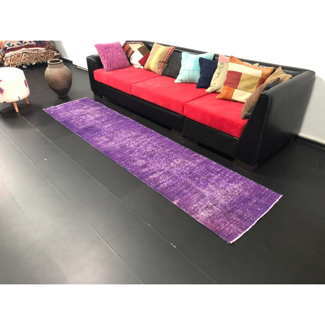 Vintage Hand Knotted Purple Runner Rug For Sale - Image 3 of 11