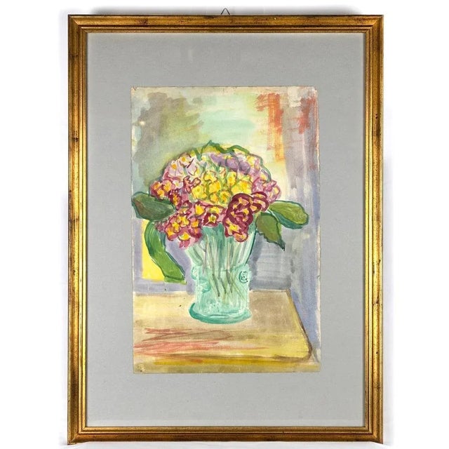 Flowers is an original artwork realized by Caroline Hill in the Mid-20th Century. Original mixed colored watercolor....