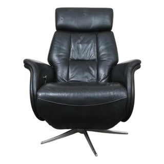 Danish Modern Leather Swivel Lounge Chair Recliner For Sale