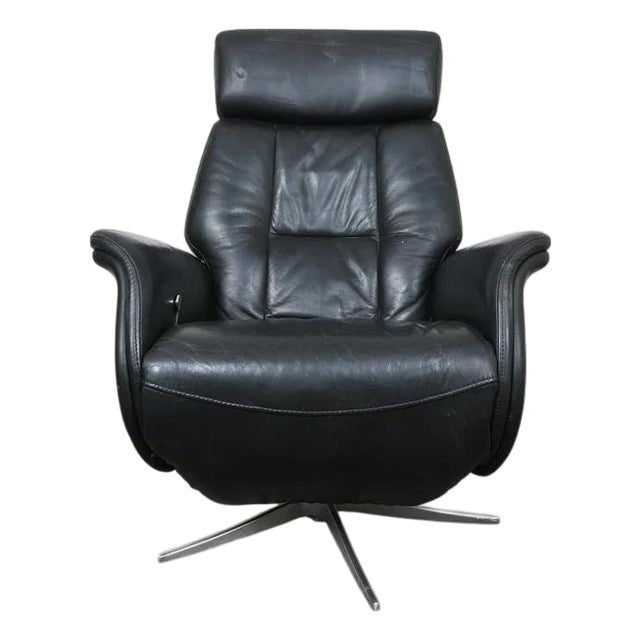 Danish Modern Leather Swivel Lounge Chair Recliner For Sale