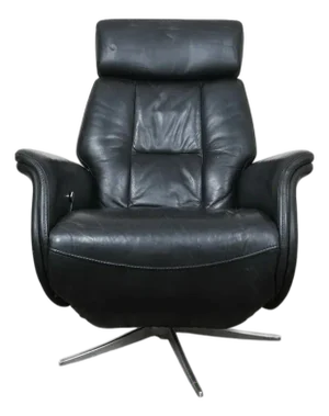 Danish Modern Leather Swivel Lounge Chair Recliner