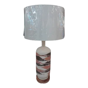 1960s Large Vintage Haeger Pottery Orange Peel Earthenware Pottery Lamp With Silk Drum Shade