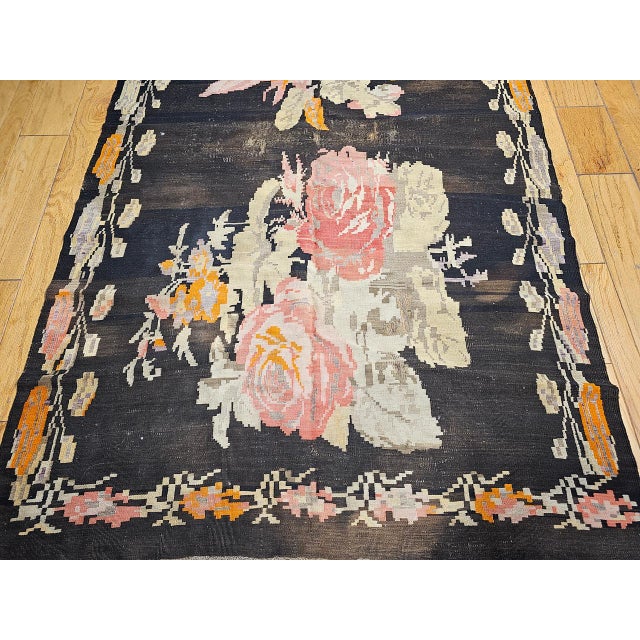 Vintage Caucasian Karabagh Kilim, Floral wreath Design, Handwoven Wool, 5' x 14' For Sale - Image 13 of 17