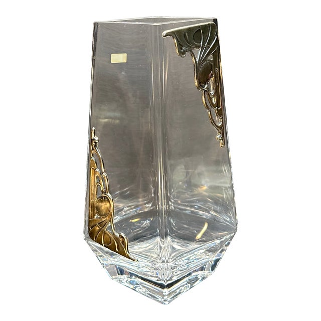 Late 20th Century Florentino Renato Raddi Silver Embellished Crystal Vase For Sale