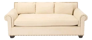 Roll Arm Cream Sofa With Large Nail Head Trim