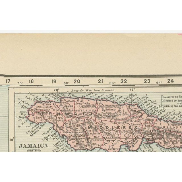 Antique Map of the West Indies, with Cuba, Jamaica and Puerto Rico, 1899 For Sale - Image 3 of 11