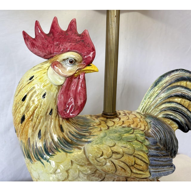 Vintage Large Ceramic Rooster Lamp on Wood Base For Sale - Image 9 of 17
