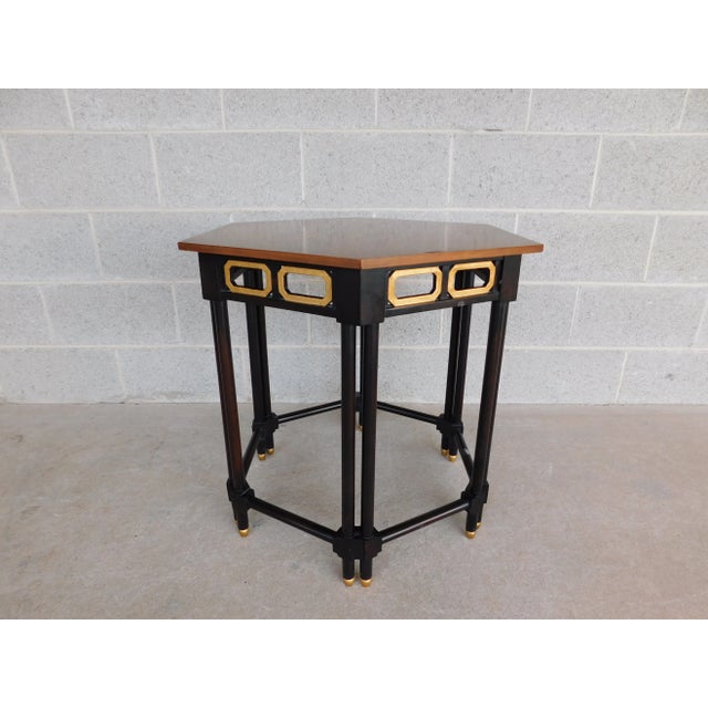 Hollywood Regency Mid-Century Baker Furniture Lacquered Gold Gilt Finish Figured Wood Side Table For Sale - Image 3 of 13