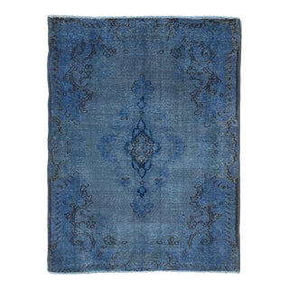 Blue Handmade Persian Overdyed Wool Rug With Medallion Motif For Sale