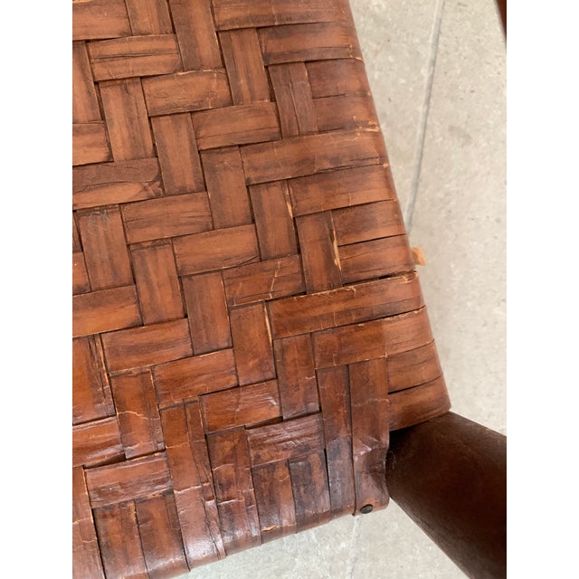 Wood Vintage Mid-Century Hand Woven Wood Foot Stool, Ottoman For Sale - Image 7 of 12