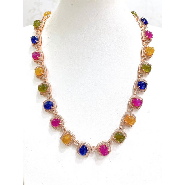Late 20th Century Bochic “Capri” Vintage Ruby & Fancy Color Sapphire Necklace Set in 18K & Silver For Sale - Image 5 of 11