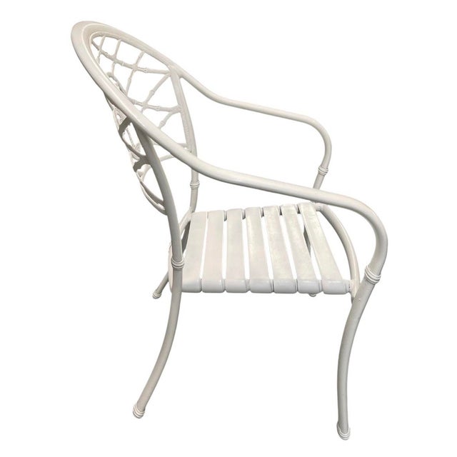 2000 - 2009 Vintage Hollywood Regency White Aluminum Palm Tree & Faux Bamboo Armchair For Sale - Image 5 of 12