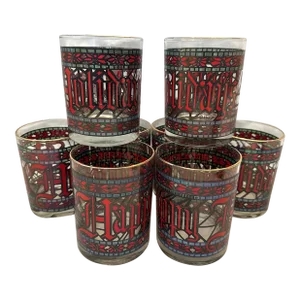 Vintage "Happy Holidays" Double Old Fashion Glasses by Houze-Set of 8