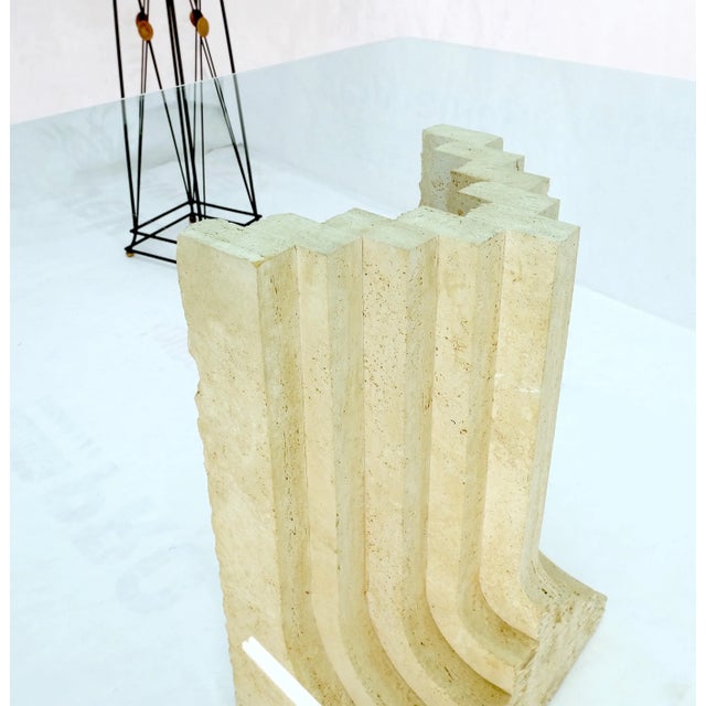 Large Oversize Wide Rectangle Shape Glass Top Travertine Dining Conference Table For Sale - Image 4 of 12