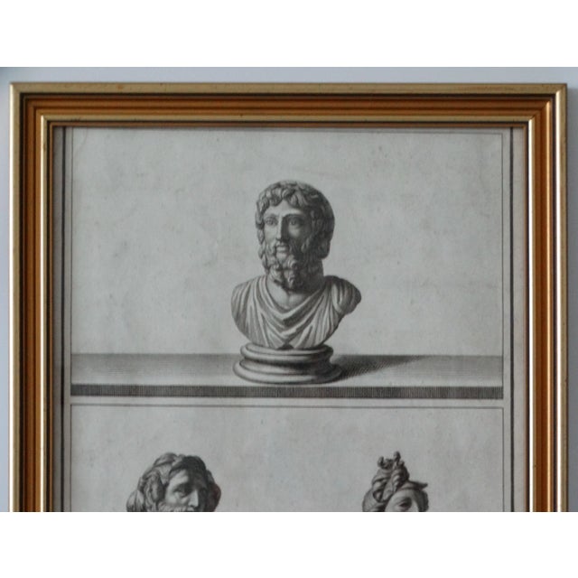 Antique original 18th-Century Italian Grand Tour etching. It depicts 3 classical Roman bust portraits. It is an antique...