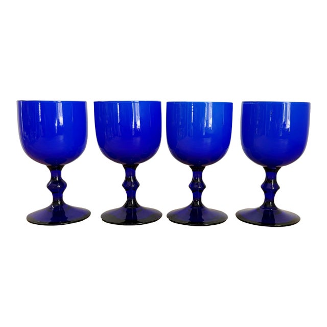 1960's Carlo Moretti Blue Cased Wine Glasses Italian Glassware, Set of 4 For Sale