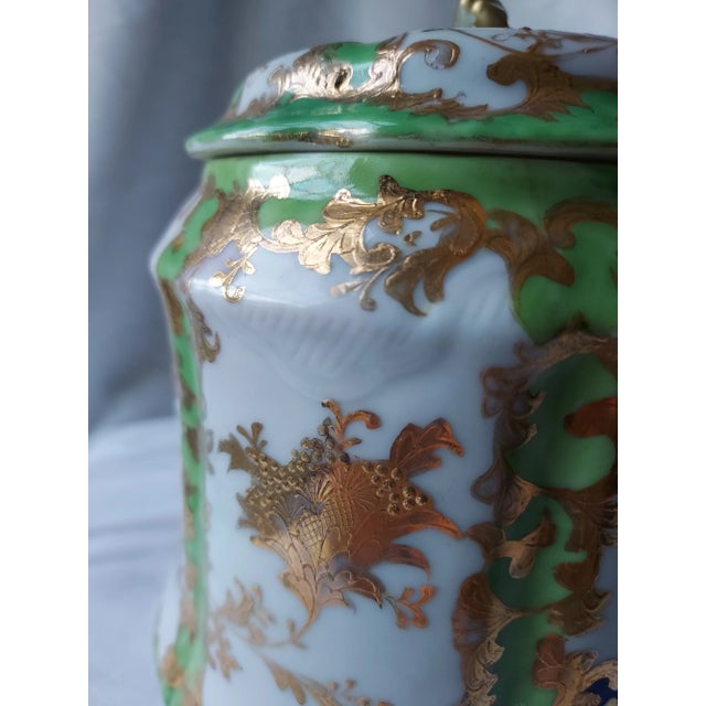 Late 19th Century Nippon Jade and Gold Porcelain Biscuit Jar For Sale - Image 11 of 12