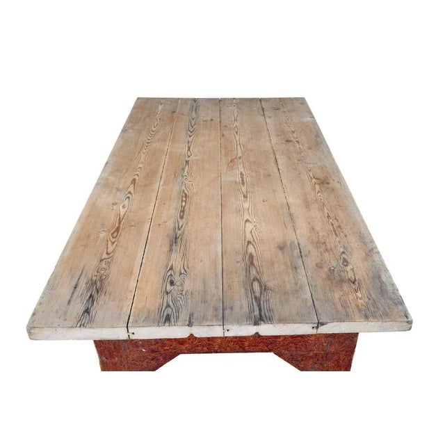 Mid 19th century rustic painted pine kitchen table circa 1850. Good quality traditional swedish pine table with associated...