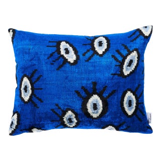 Schumacher Bodrum Silk Velvet 20" Lumbar Pillow in Indigo For Sale