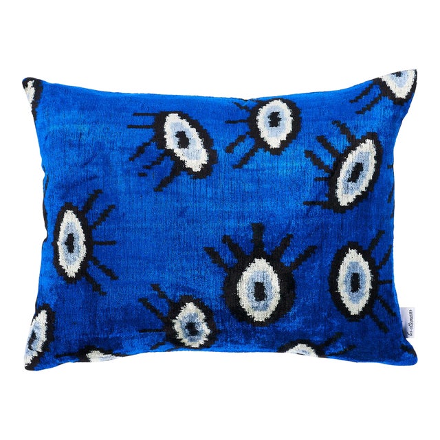 Schumacher Bodrum Silk Velvet 20" Lumbar Pillow in Indigo For Sale