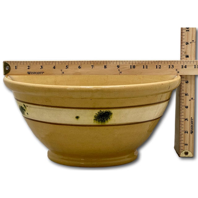 Large Size Antique Green Seaweed Decorated & Banded Yellow Ware Kitchen Mixing Bowl Circa Late 19th Century For Sale - Image 17 of 18